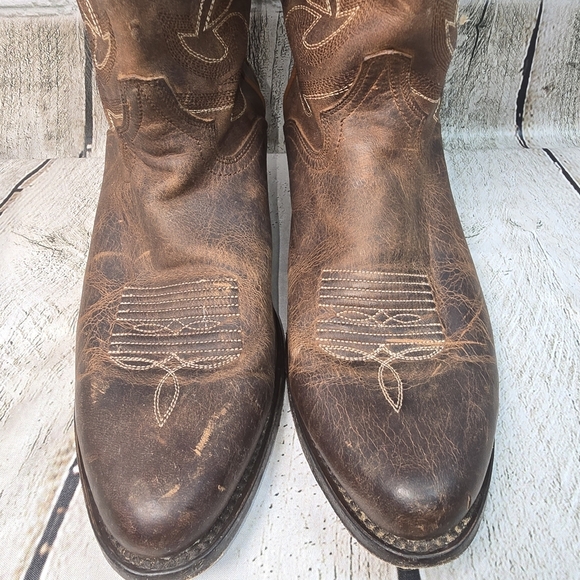 J.B. DILLION WOMENS WESTERN BOOT SIZE 9 DARK BROWN DISTRESSED ROUND TOE WOMENS - Picture 6 of 13